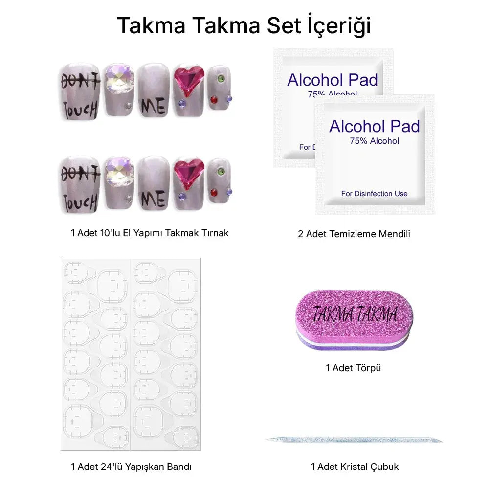 10'lu Gri Kısa Balerin TT0980 Tekrar Kullanılabilir El Yapımı Protez Takma Tırnak Takma Takma