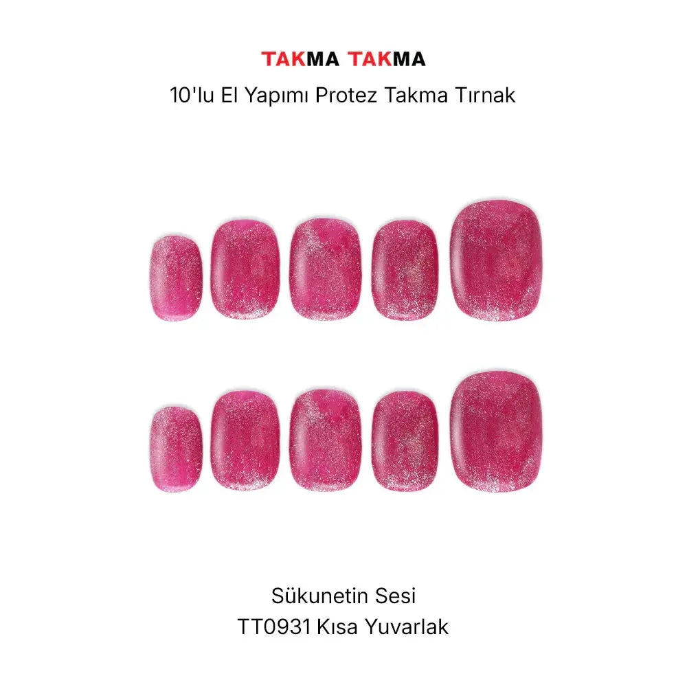 10'lu Kısa Yuvarlak Pembe TT0931 Tekrar Kullanılabilir El Yapımı Protez Takma Tırnak Takma Takma