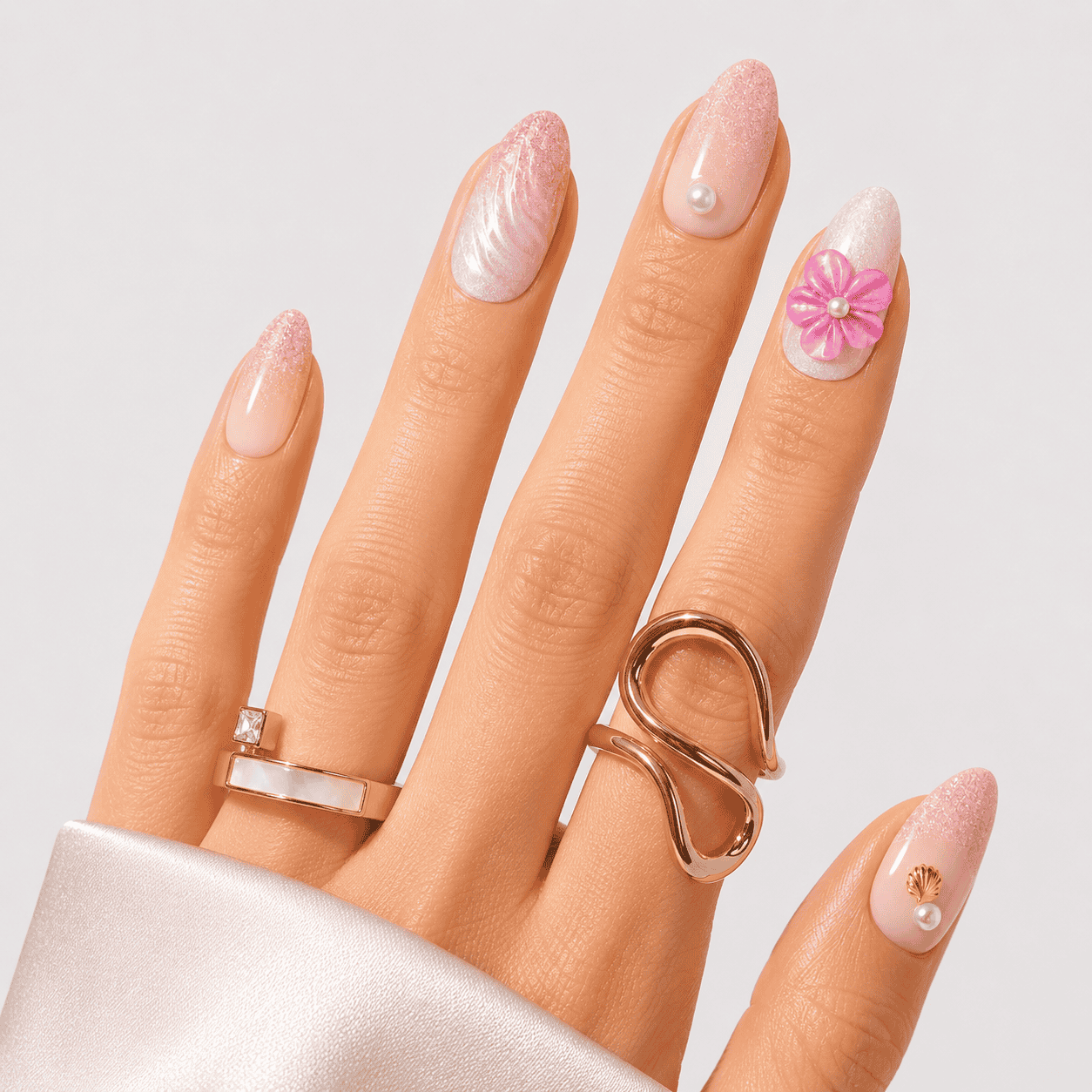 Renkli Nail Art Kısa Badem  El Yapımı Jel Takma Tırnak KKBD-