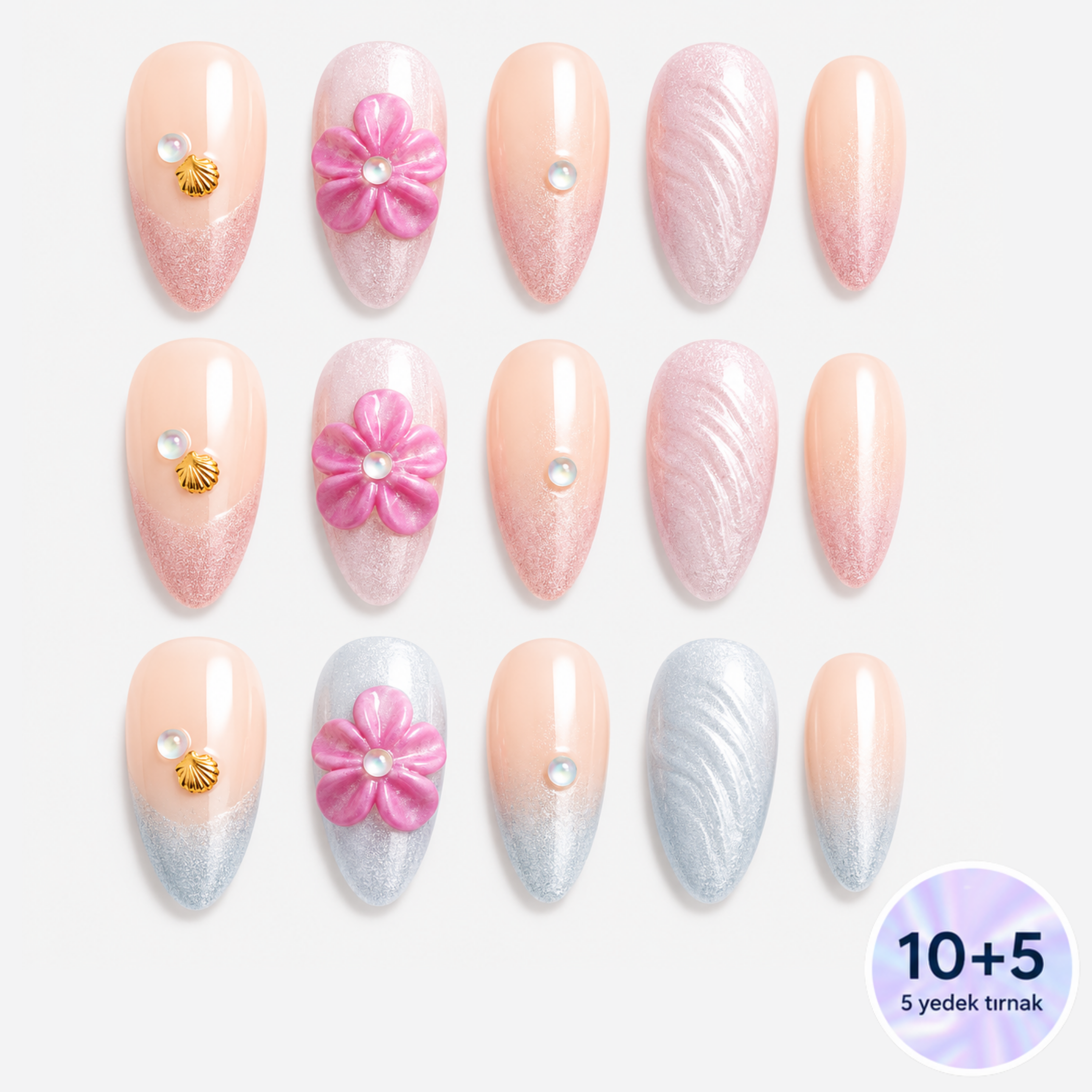 Renkli Nail Art Kısa Badem  El Yapımı Jel Takma Tırnak KKBD-