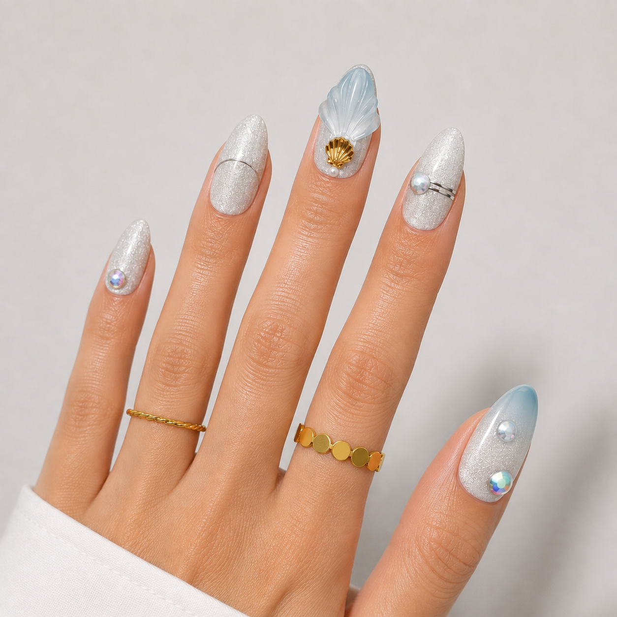 Mavi Nail Art Kısa Badem El yapımı Jel Tırnak KKBD-3508
