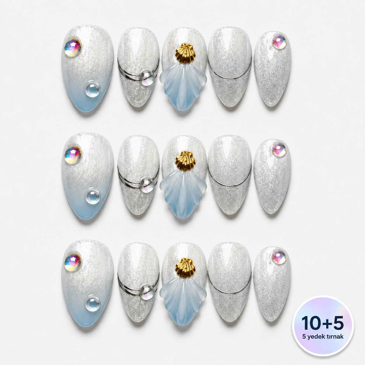 Mavi Nail Art Kısa Badem El yapımı Jel Tırnak KKBD-3508