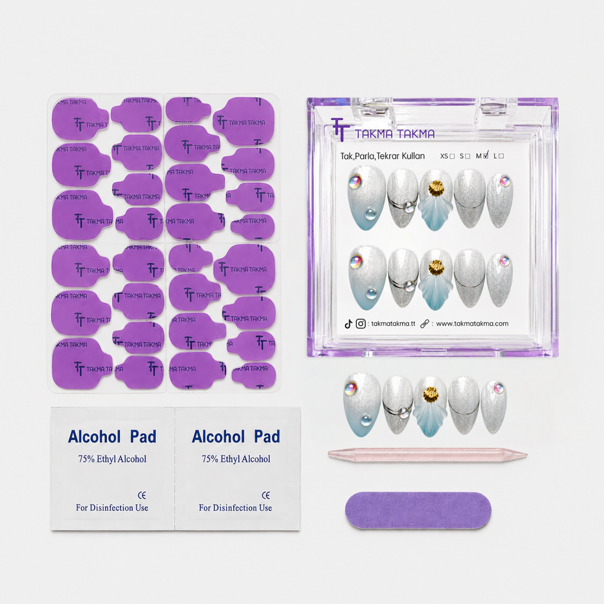Mavi Nail Art Kısa Badem El yapımı Jel Tırnak KKBD-3508