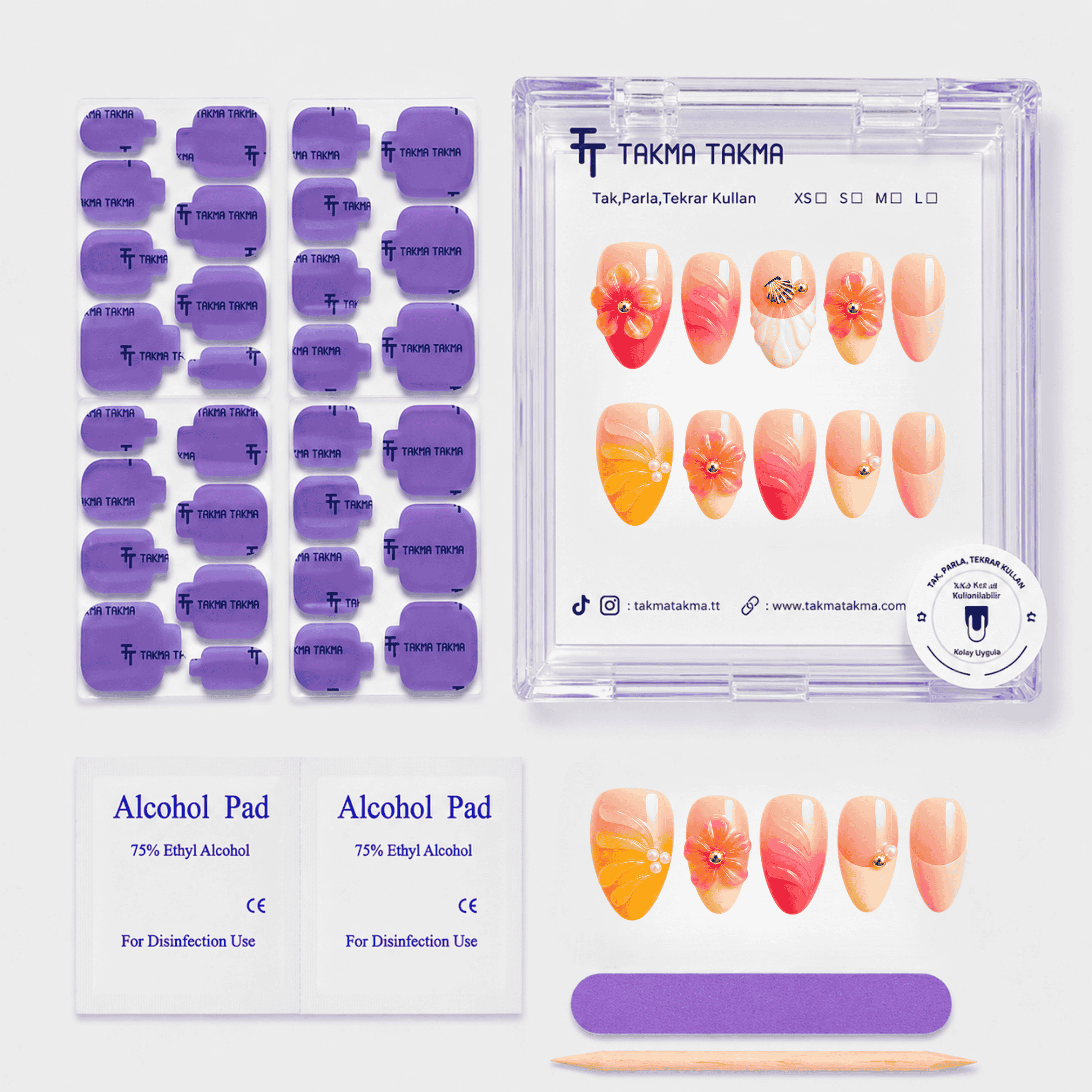 Renkli Nail Art Kısa Badem  El Yapımı Jel Takma Tırnak KKBD1783