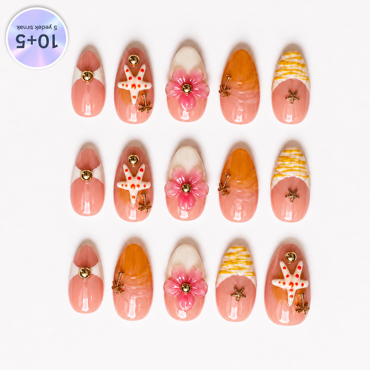 Sarı Nail Art Kısa Badem El Yapımı Jel Tırnak KKBD1785
