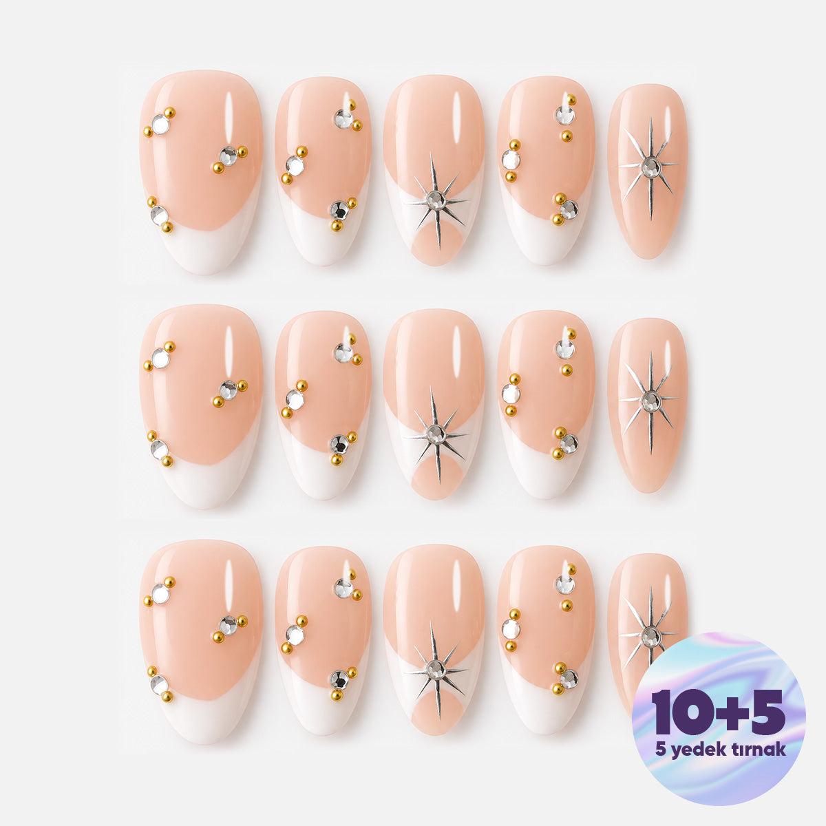 Pembe Nail Art Kısa Badem 15'li Tekrar Kullanılabilir El Yapımı Protez Tırnak KKBD3645 – görsel 5