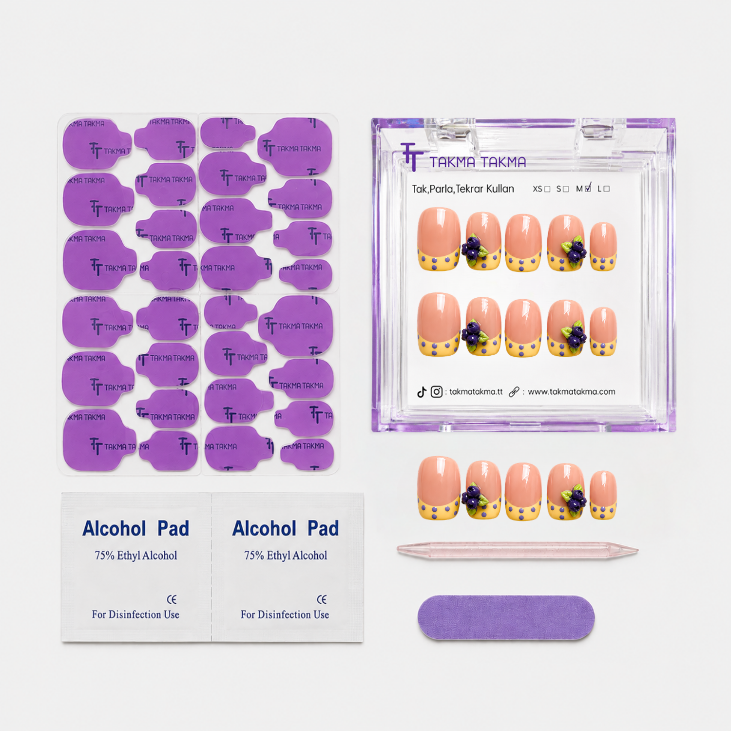 Sarı Nail Art Kısa Balerin El Yapımı Takma Tırnak KKBL-3541