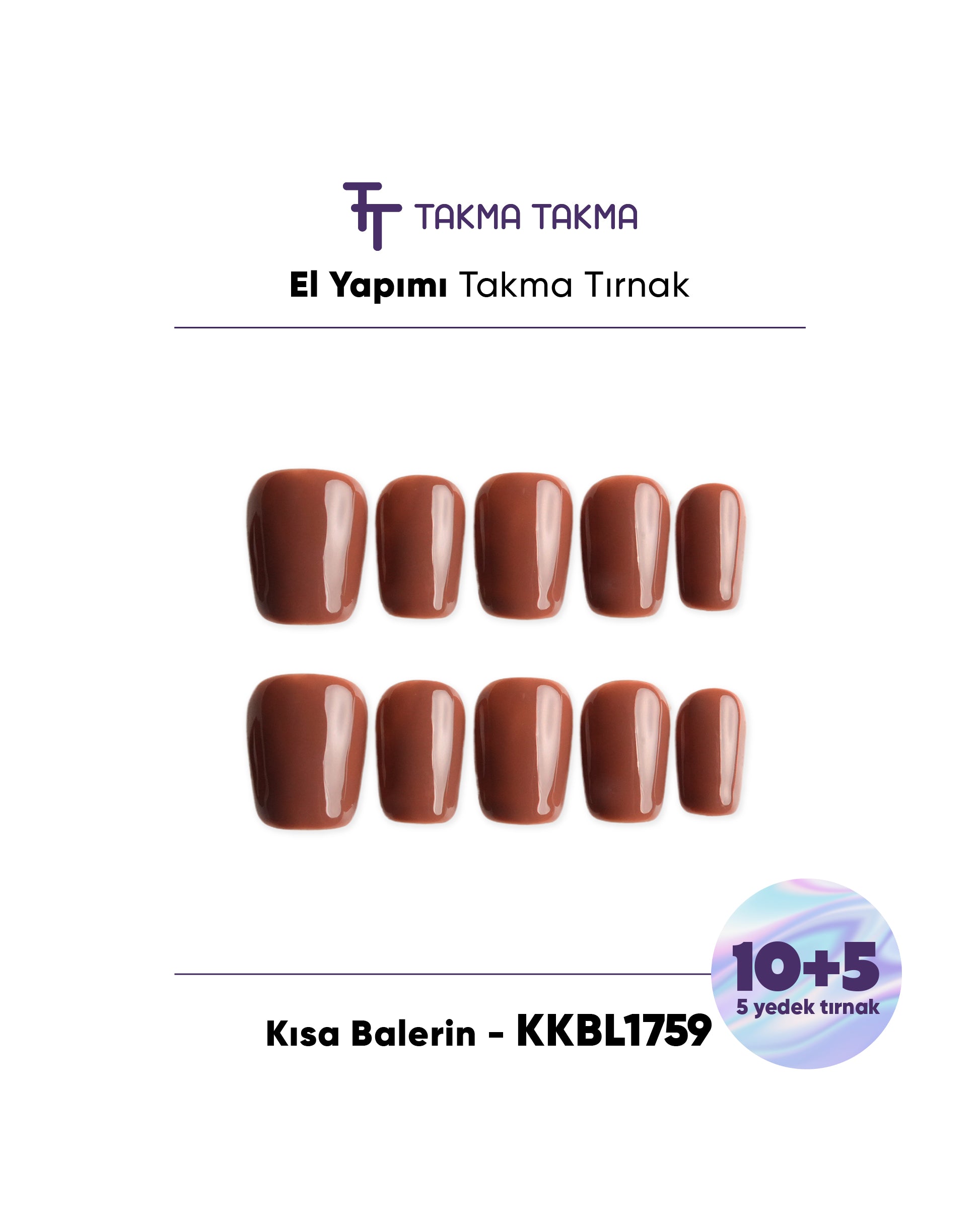 KKBL1759 Kısa Balerin 15'li Tekrar Kullanılabilir El Yapımı Protez Takma Tırnak Takma Takma