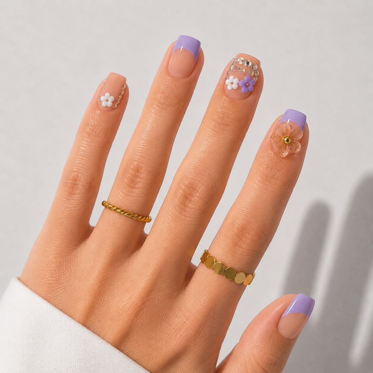 Mor Nail Art Kısa Balerin El Yapımı Jel Takma Tırnak KKBL1787