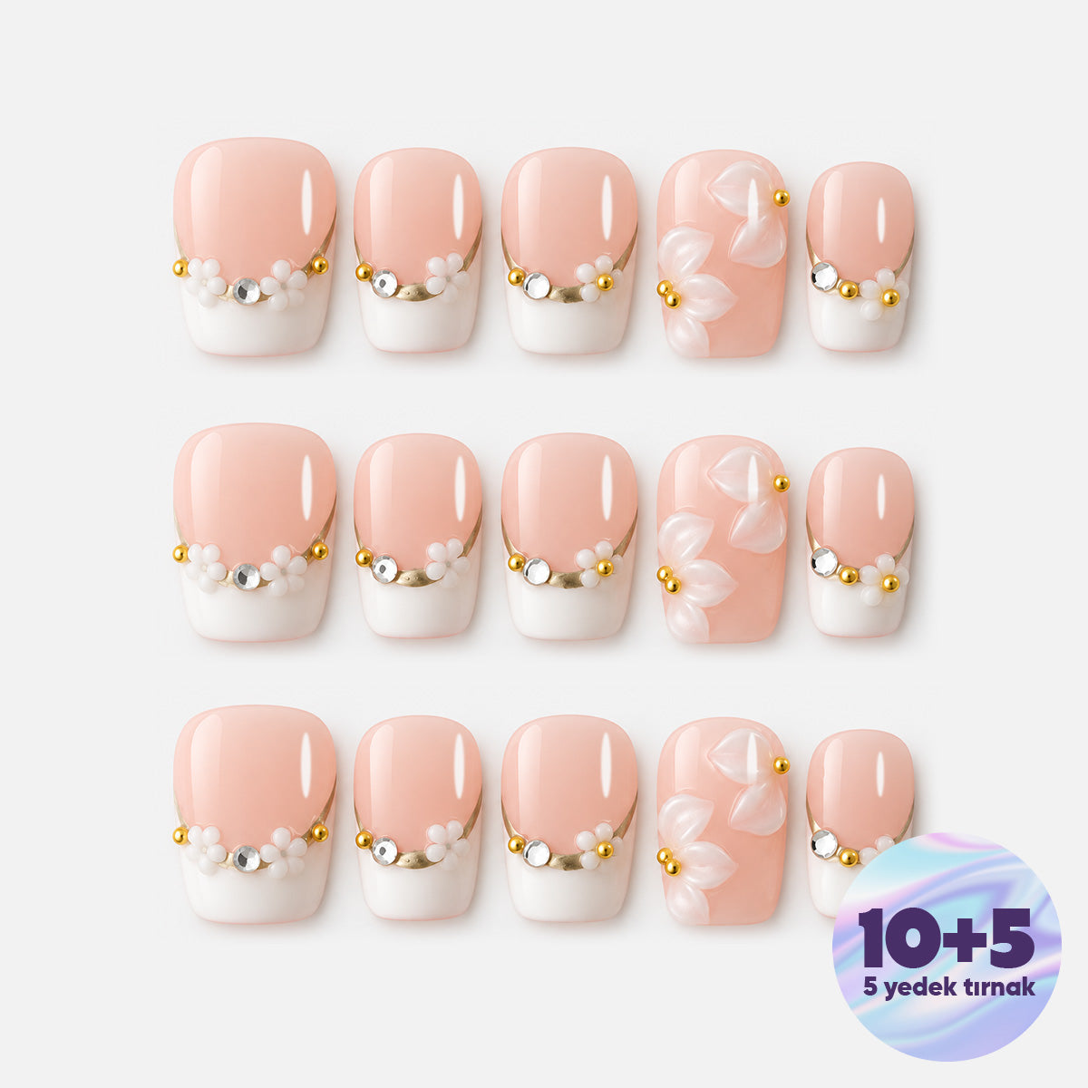 Pembe Nail Art Kısa Balerin 15'li Tekrar Kullanılabilir El Yapımı Protez Tırnak KKBL3619