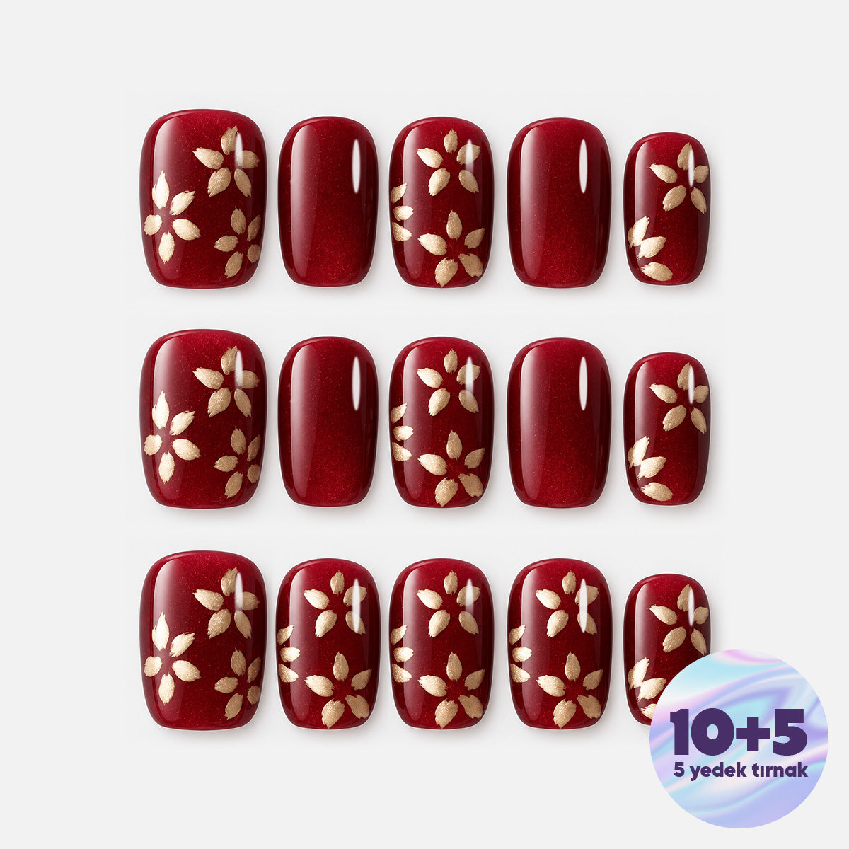 Bordo Nail Art Kısa Balerin 15'li Tekrar Kullanılabilir El Yapımı Protez Tırnak KKBL3643