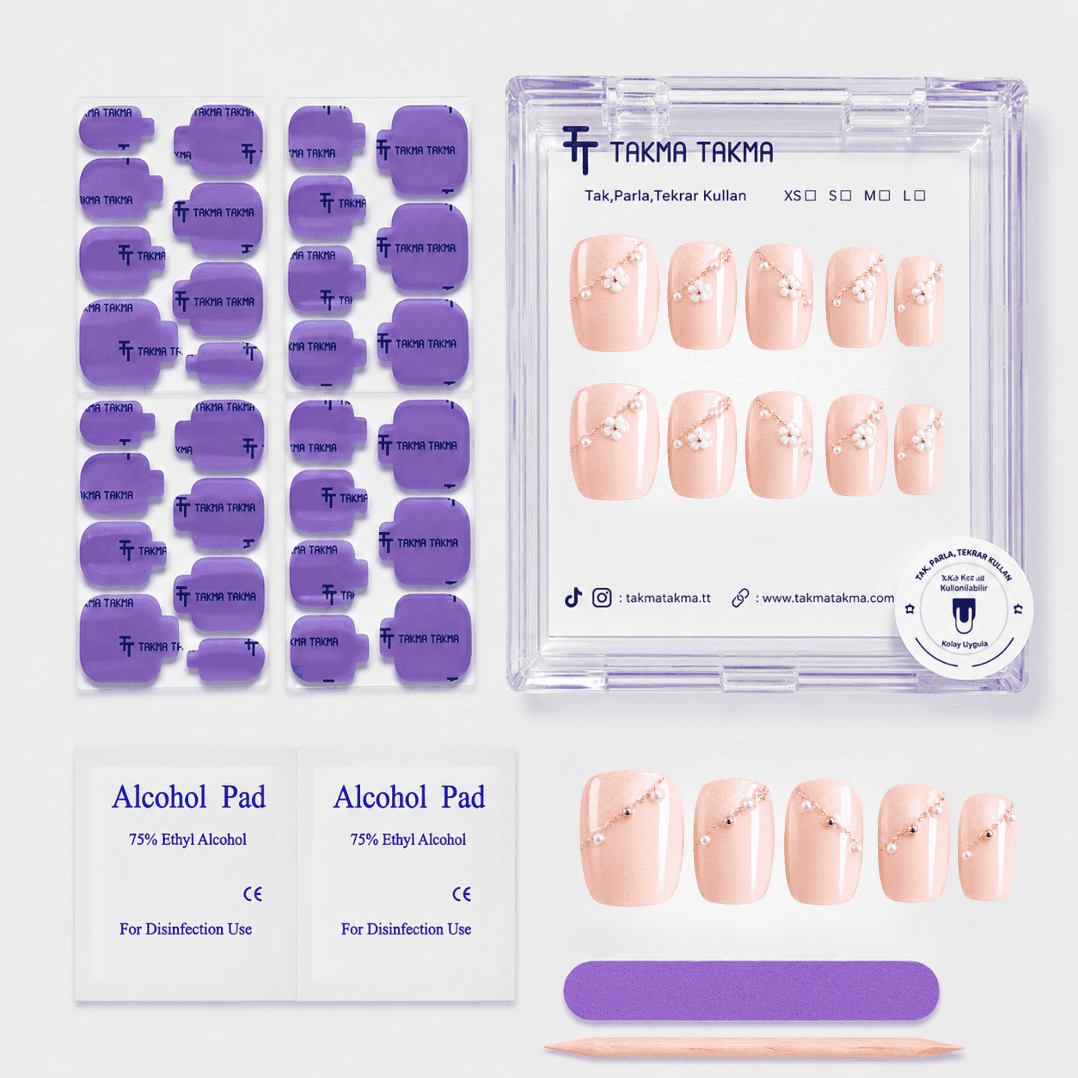 Ten Rengi Nail Art Kısa Kare El Yapımı Jel Takma Tırnak KKKR-3503