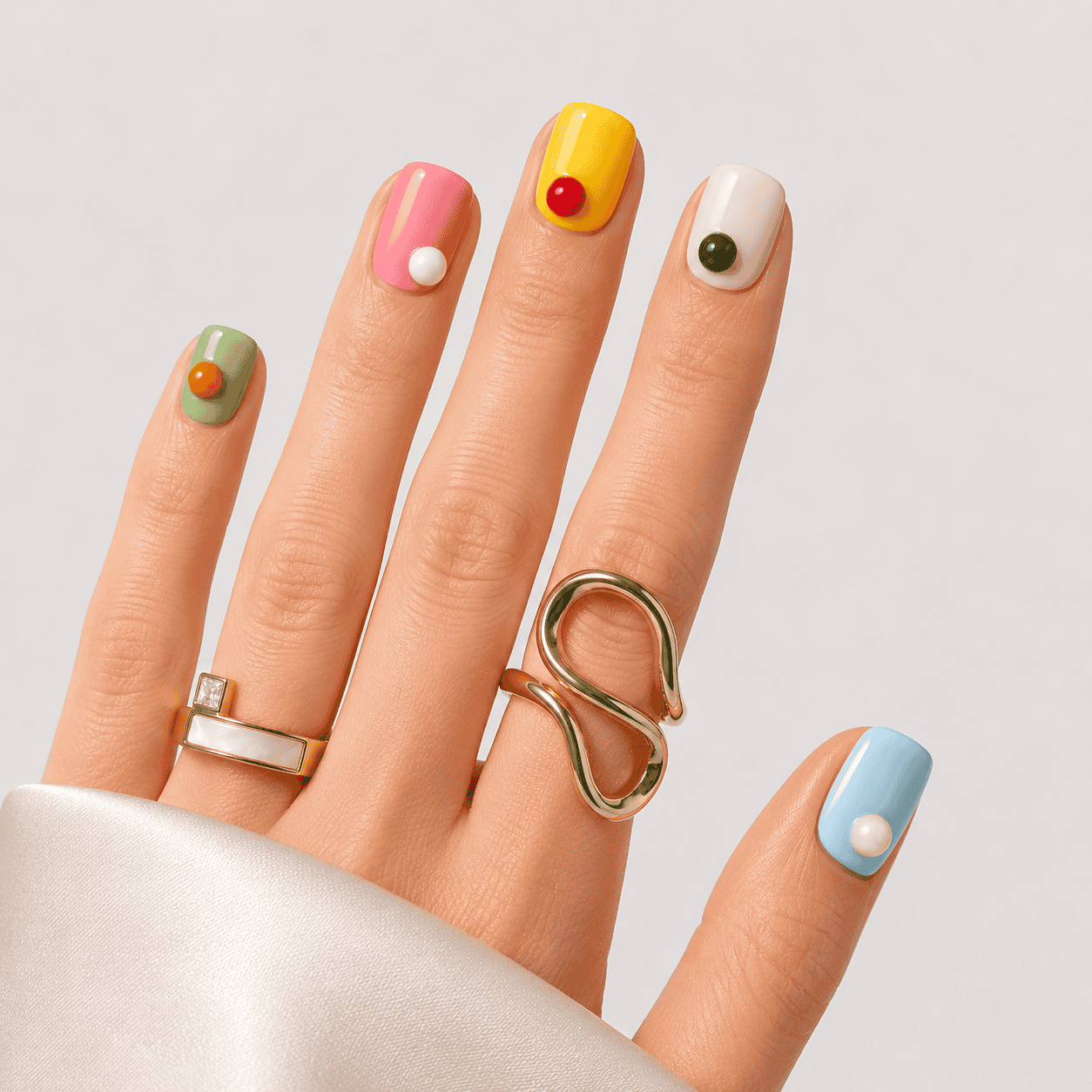 Renkli Nail Art Kısa Kare El Yapımı Jel Takma Tırnak KKKR-3513
