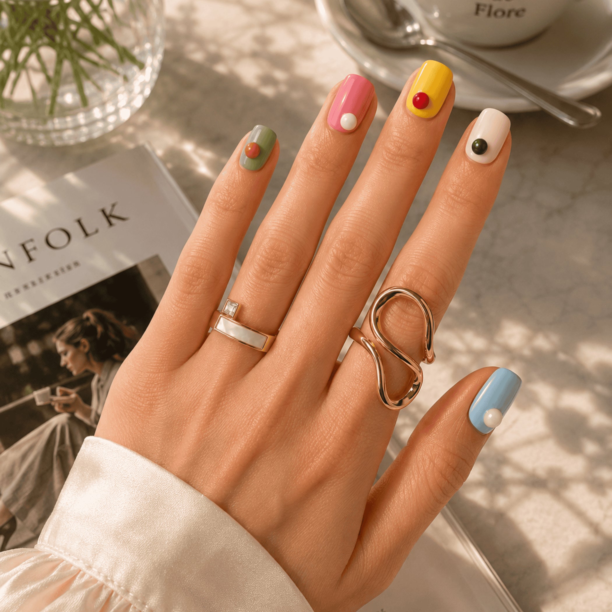 Renkli Nail Art Kısa Kare El Yapımı Jel Takma Tırnak KKKR-3513