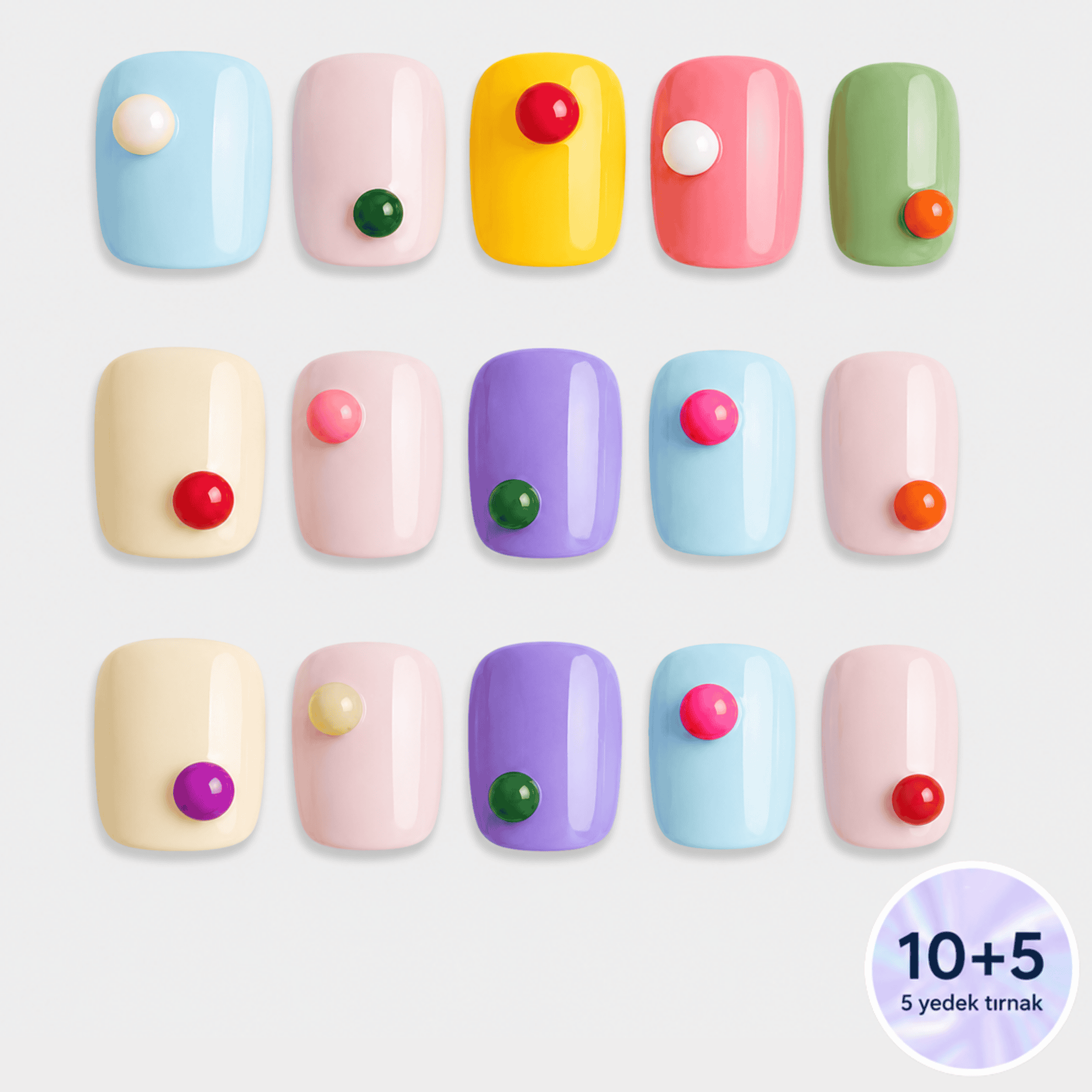 Renkli Nail Art Kısa Kare El Yapımı Jel Takma Tırnak KKKR-3513