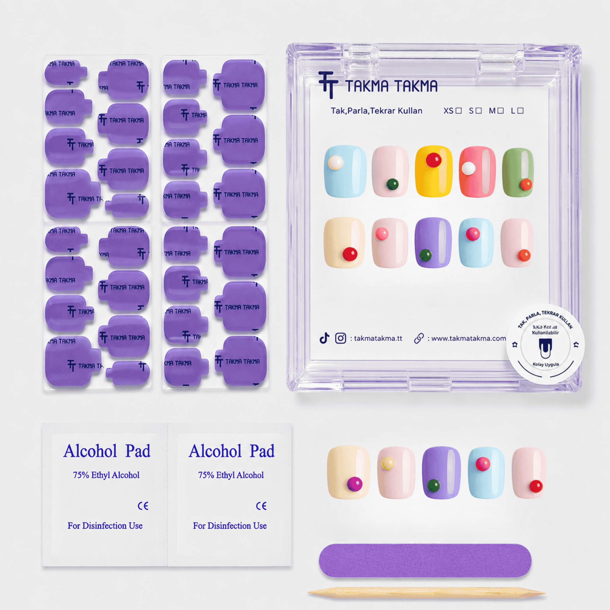 Renkli Nail Art Kısa Kare El Yapımı Jel Takma Tırnak KKKR-3513