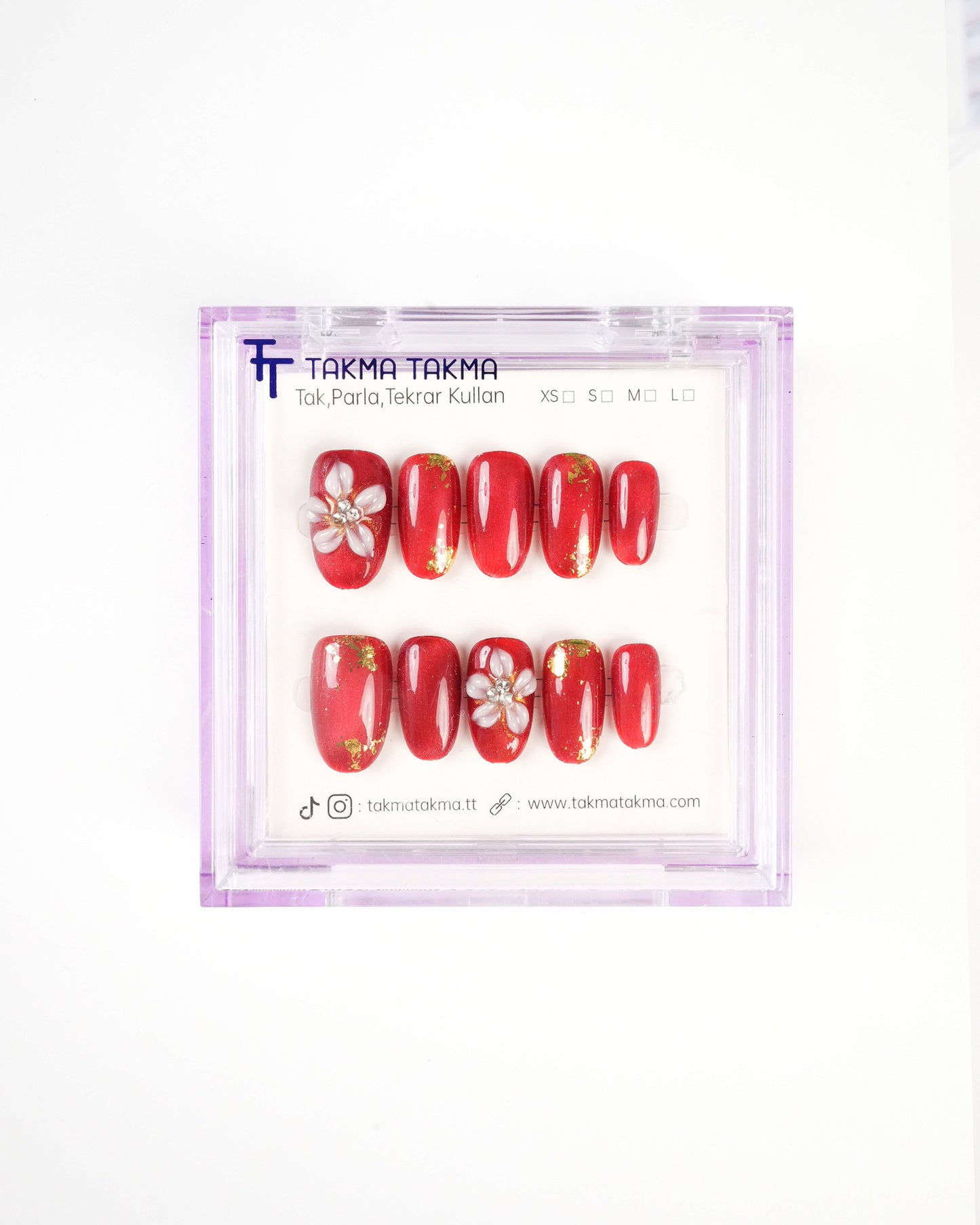 KKOV1628 Kırmızı Kısa Oval 15'li Tekrar Kullanılabilir El Yapımı Protez Takma Tırnak