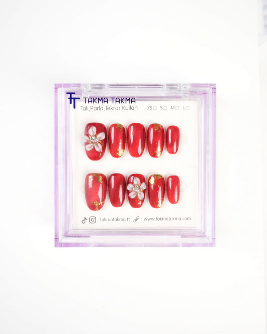 KKOV1628 Kırmızı Kısa Oval 15'li Tekrar Kullanılabilir El Yapımı Protez Takma Tırnak