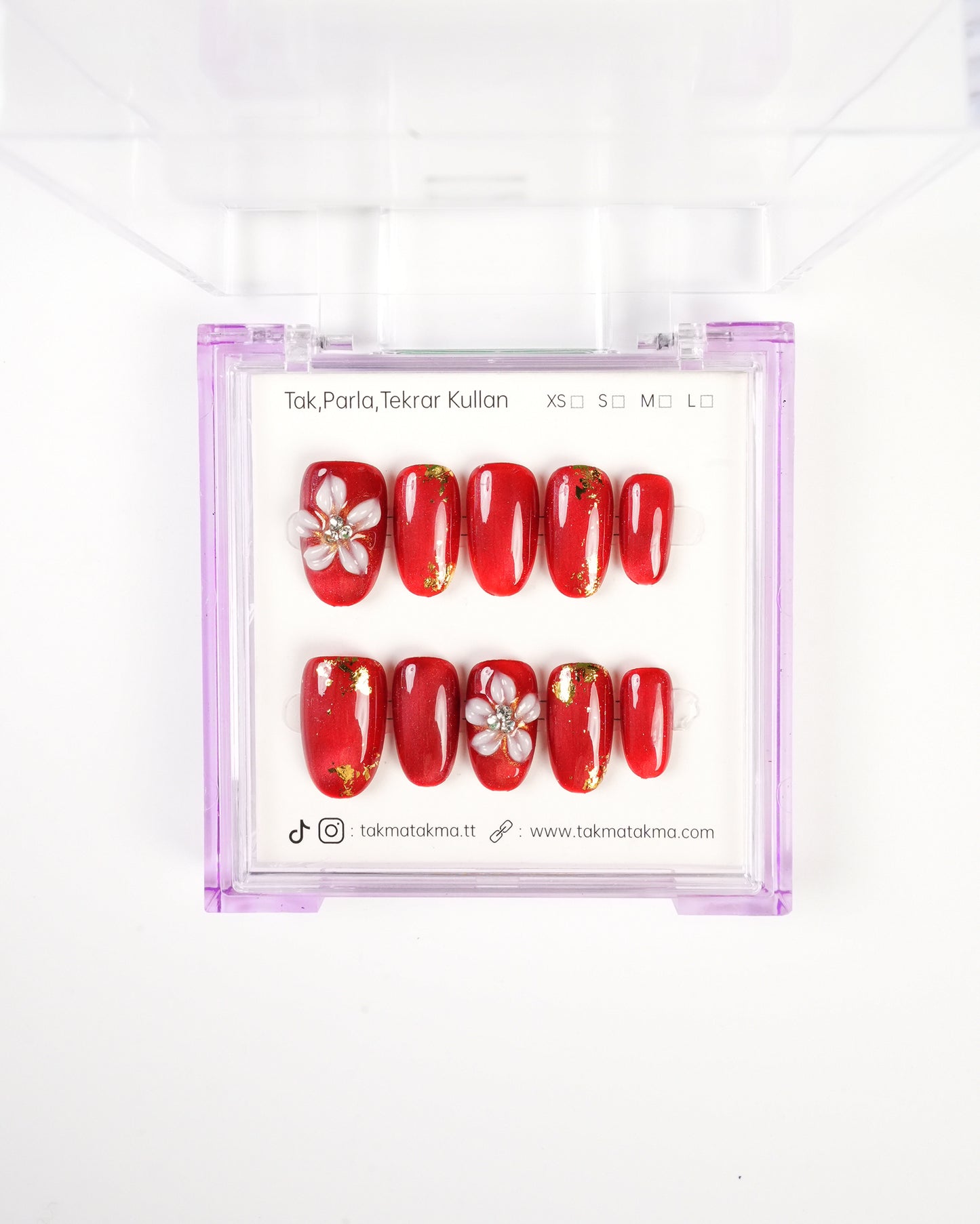 KKOV1628 Kırmızı Kısa Oval 15'li Tekrar Kullanılabilir El Yapımı Protez Takma Tırnak