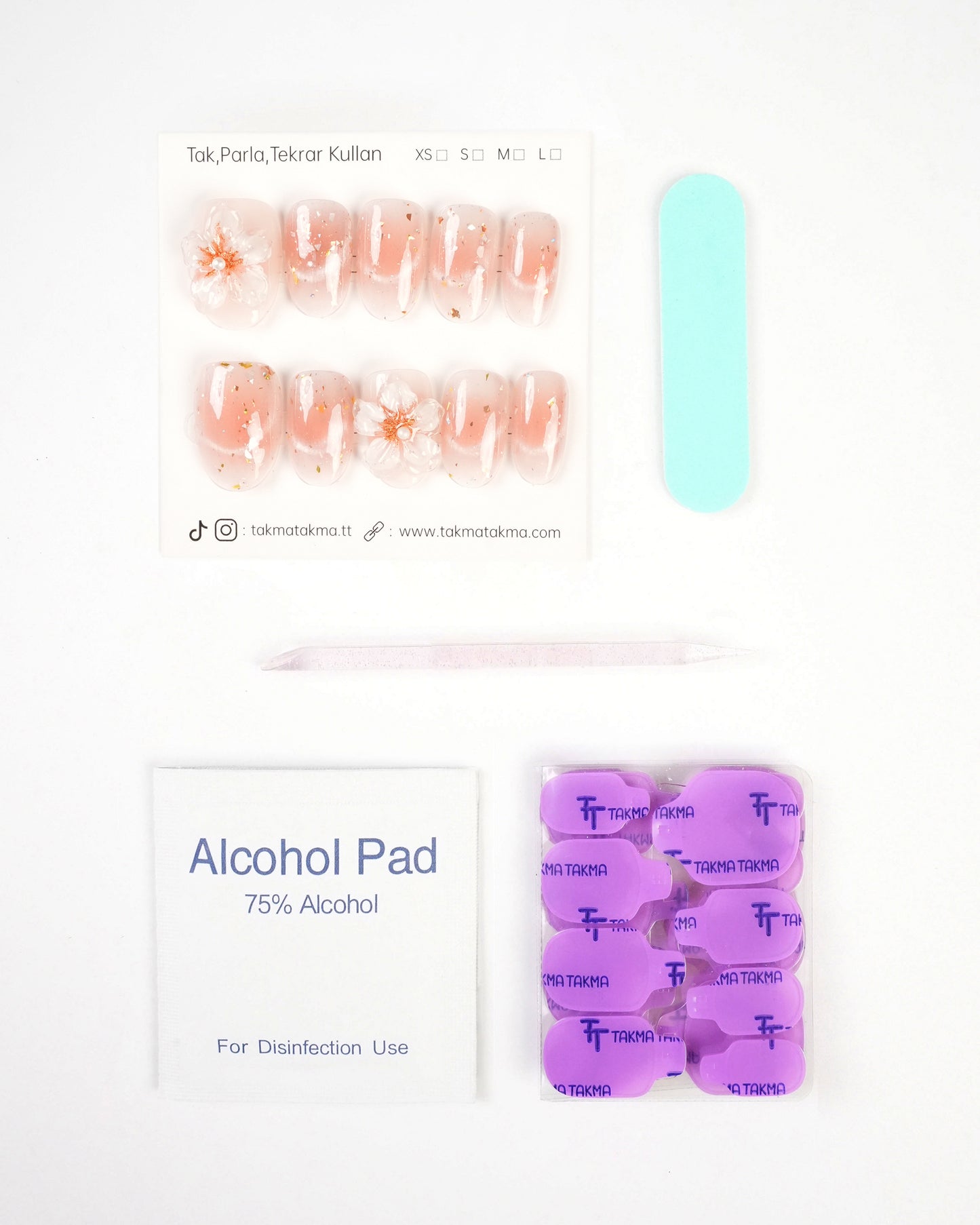 KKOV1629 Pembe Kısa Oval 15'li Tekrar Kullanılabilir El Yapımı Protez Takma Tırnak