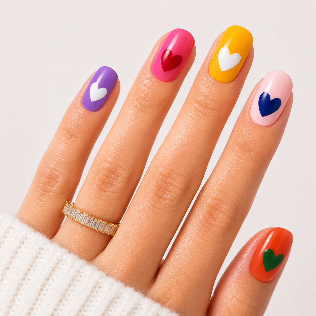 Renkli Nail Art Kısa Yuvarlak El Yapımı Jel Takma Tırnak KKYL-3501