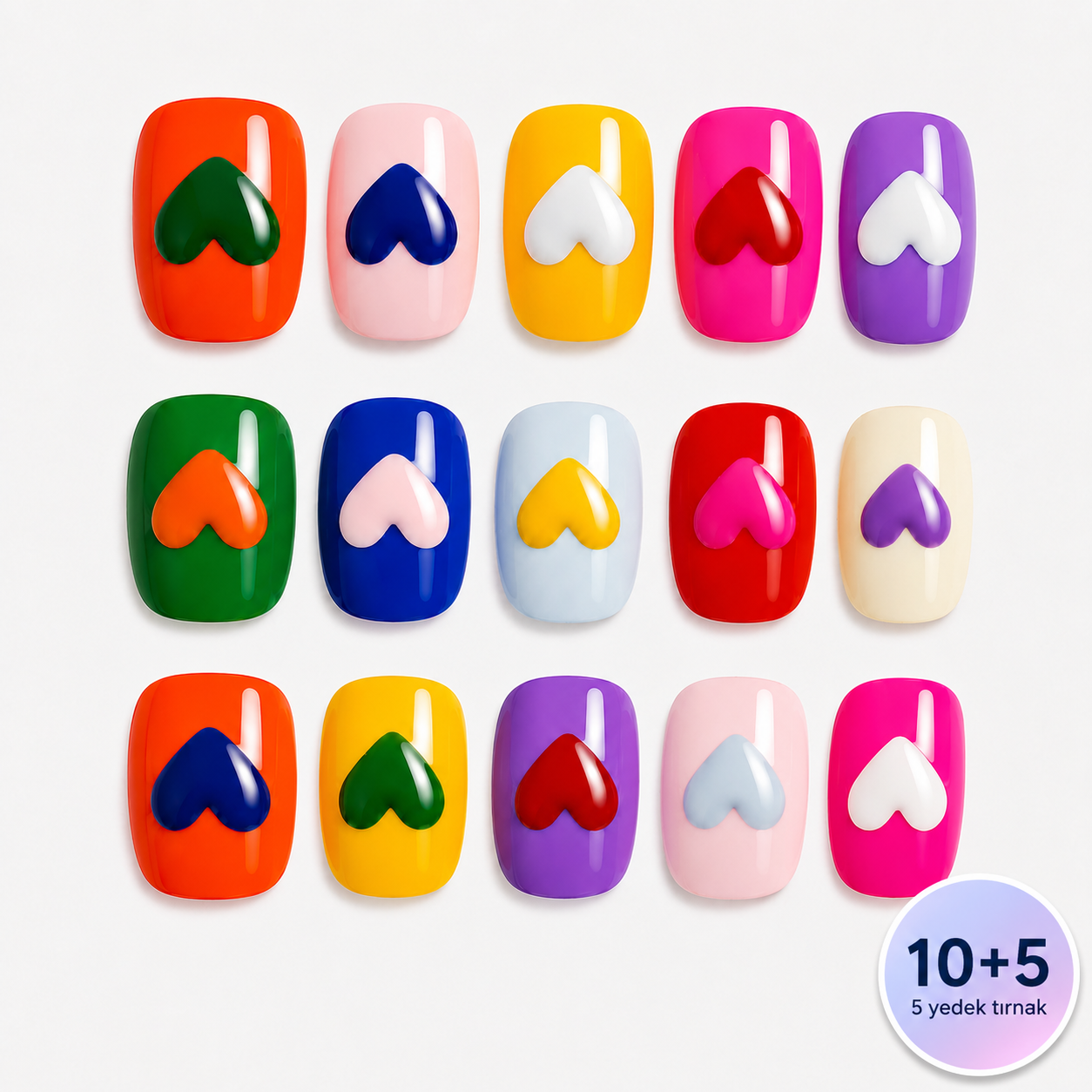 Renkli Nail Art Kısa Yuvarlak El Yapımı Jel Takma Tırnak KKYL-3501