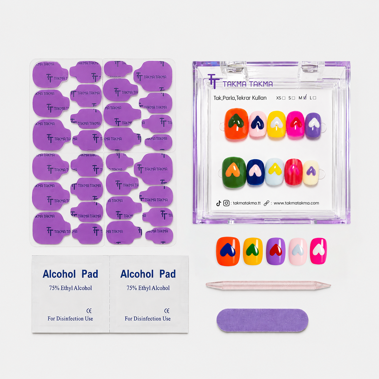 Renkli Nail Art Kısa Yuvarlak El Yapımı Jel Takma Tırnak KKYL-3501