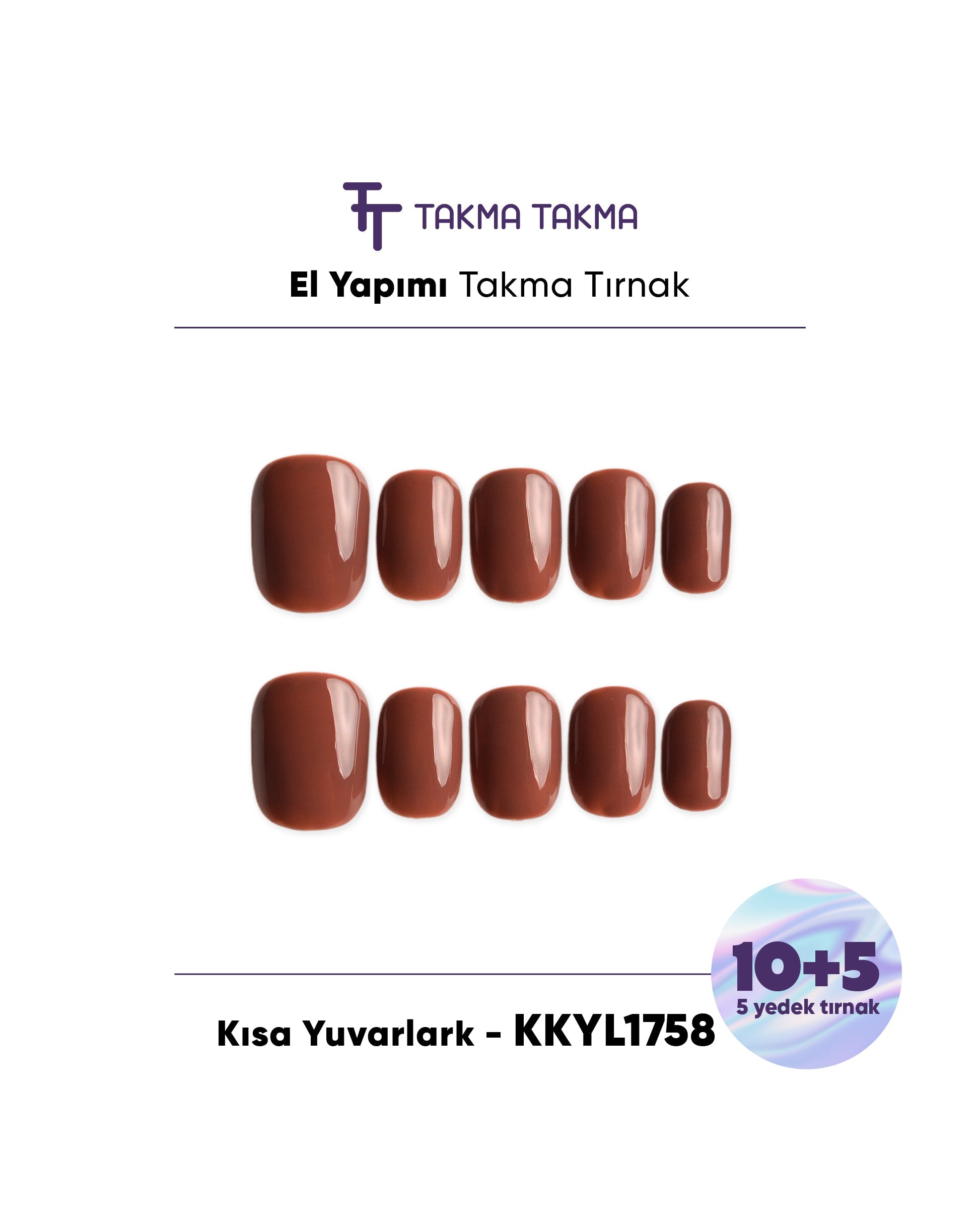 KKYL1758 Kısa Yuvarlark 15'li Tekrar Kullanılabilir El Yapımı Protez Takma Tırnak Takma Takma