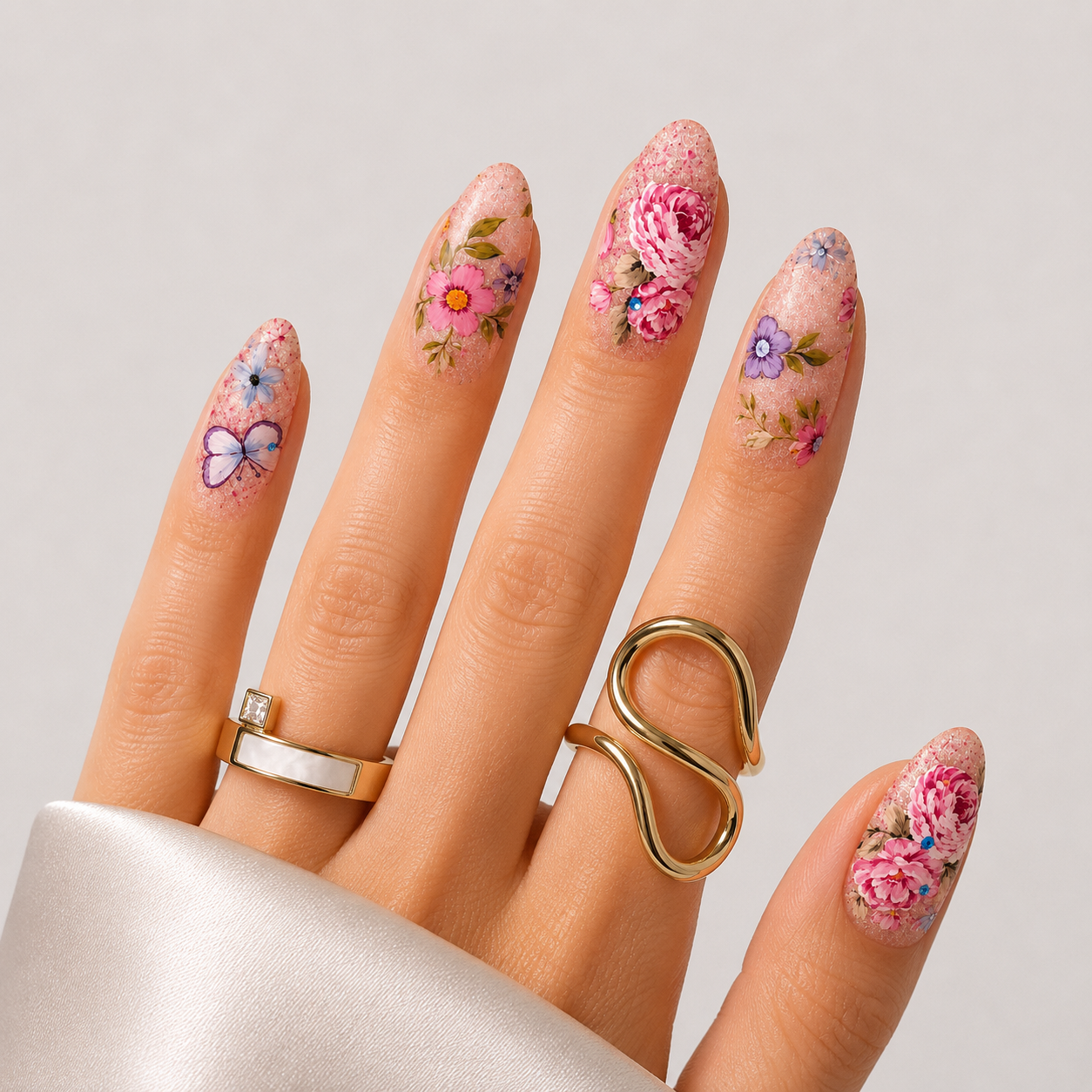 Renkli Nail Art Kısa Badem El Yapımı Jel Takma Tırnak KKYL1789