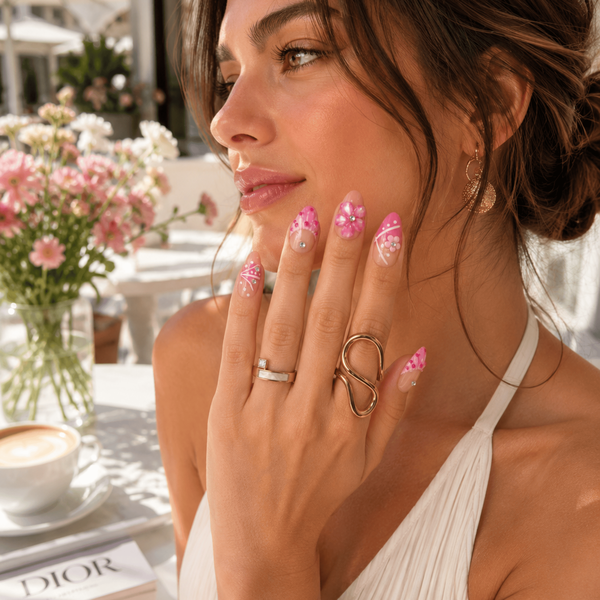 Renkli Nail Art Kısa Badem El Yapımı Jel Takma Tırnak KKYL1789