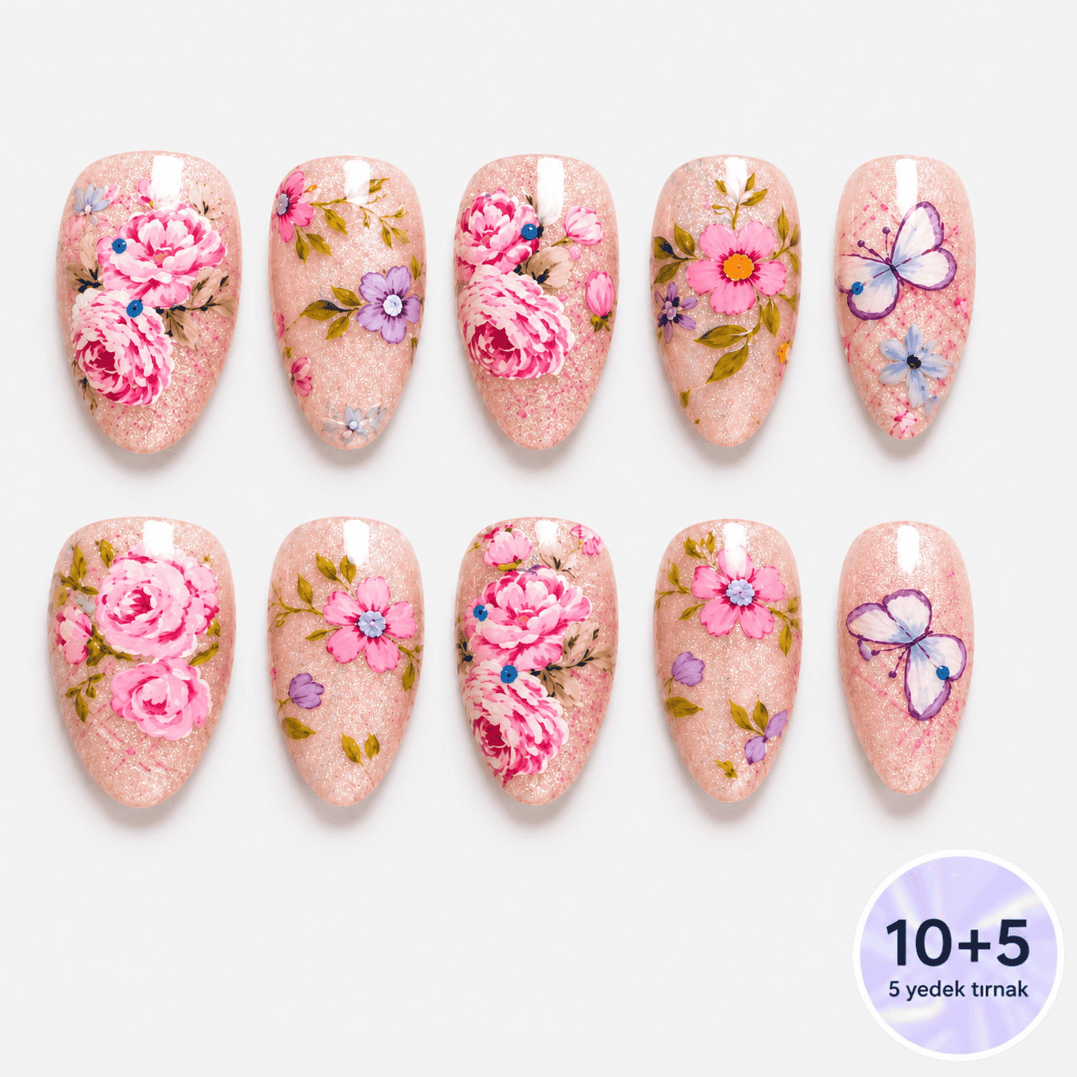Renkli Nail Art Kısa Badem El Yapımı Jel Takma Tırnak KKYL1789
