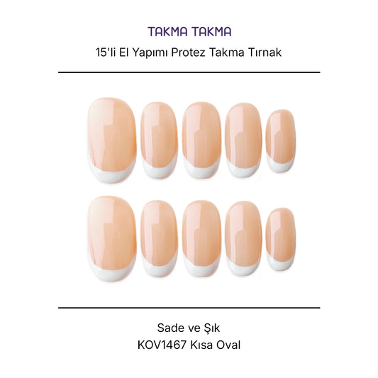 15'li Ten Rengi 15' Kısa Oval KOV1467FI Tekrar Kullanılabilir El Yapımı Protez Takma Tırnak