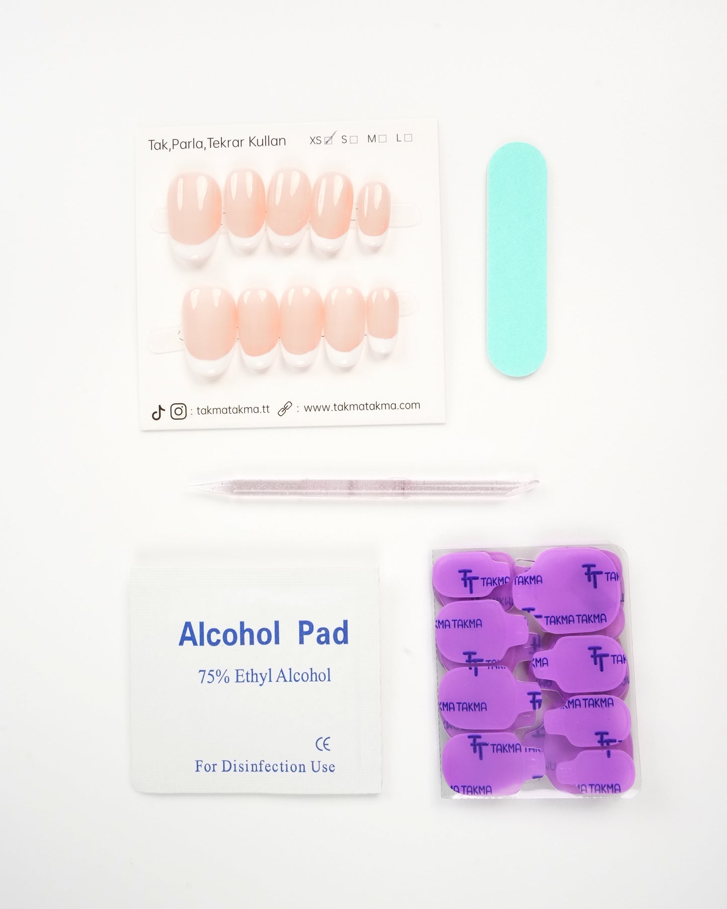 15'li Ten Kısa Oval KOVK1538FK Tekrar Kullanılabilir El Yapımı Protez Takma Tırnak