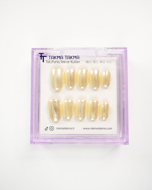 15'li Sarı Kısa Oval KOV1550 Tekrar Kullanılabilir El Yapımı Protez Takma Tırnak