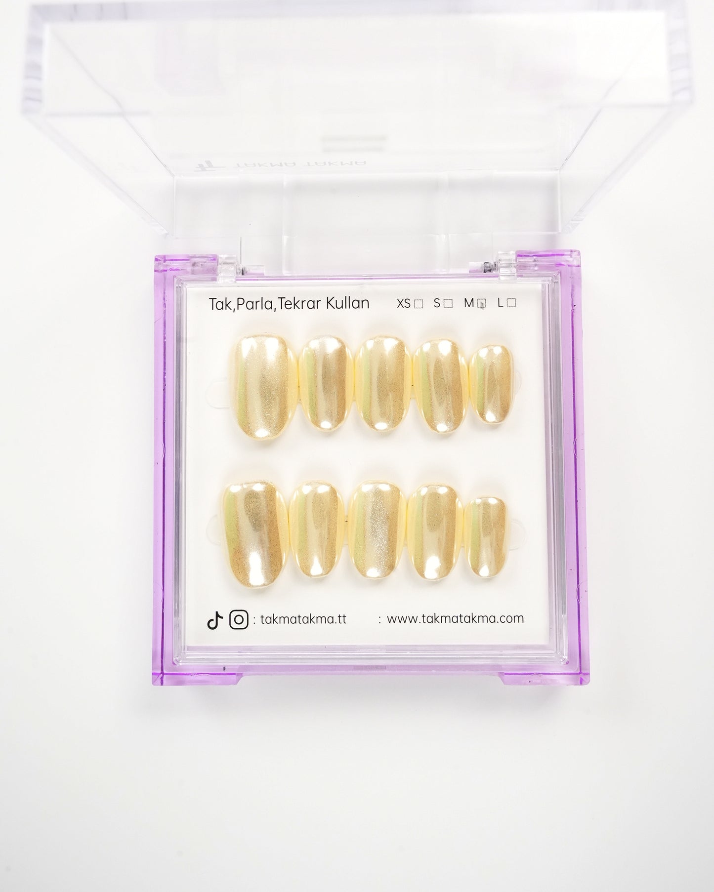 15'li Sarı Kısa Oval KOV1550 Tekrar Kullanılabilir El Yapımı Protez Takma Tırnak