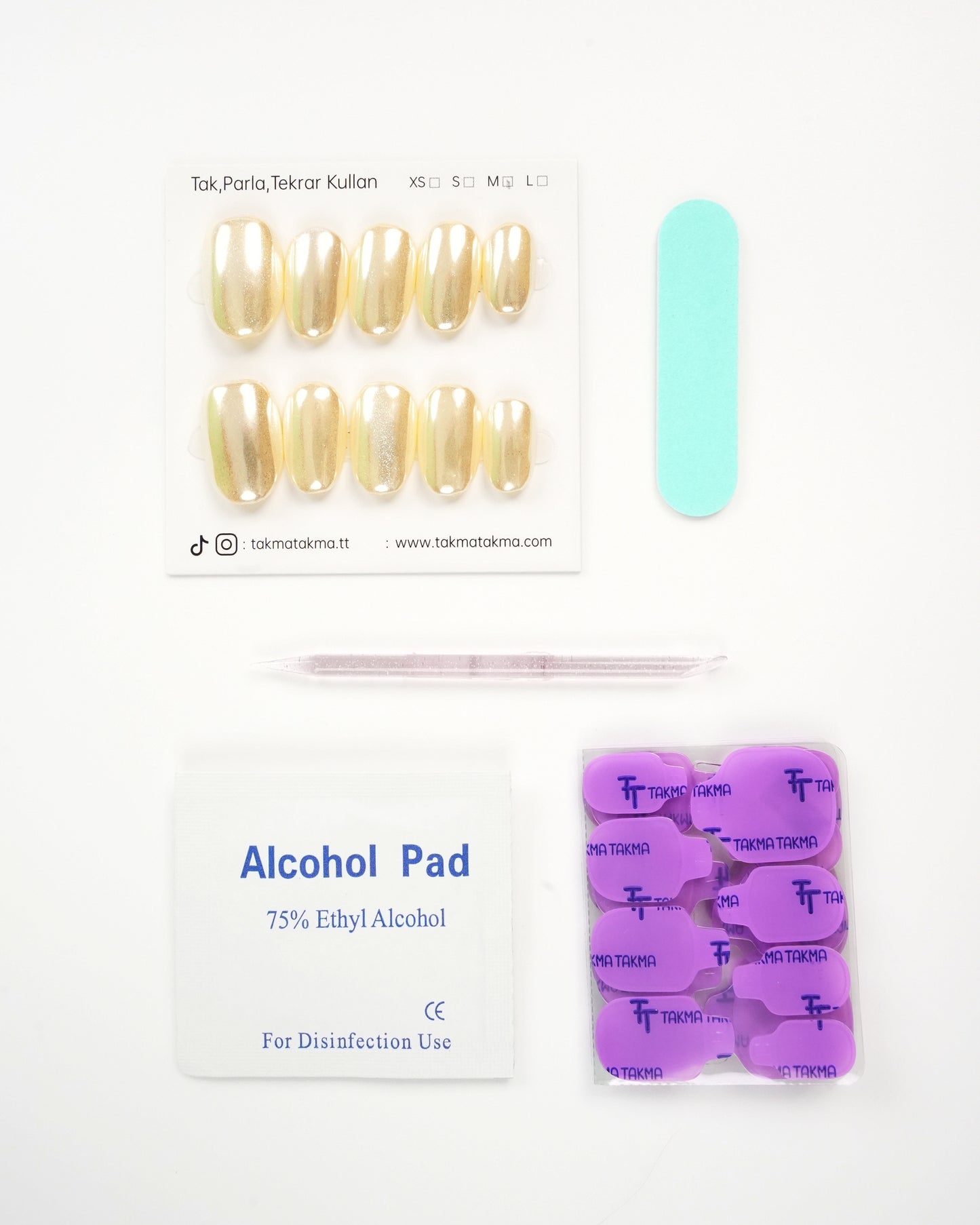 15'li Sarı Kısa Oval KOV1550 Tekrar Kullanılabilir El Yapımı Protez Takma Tırnak