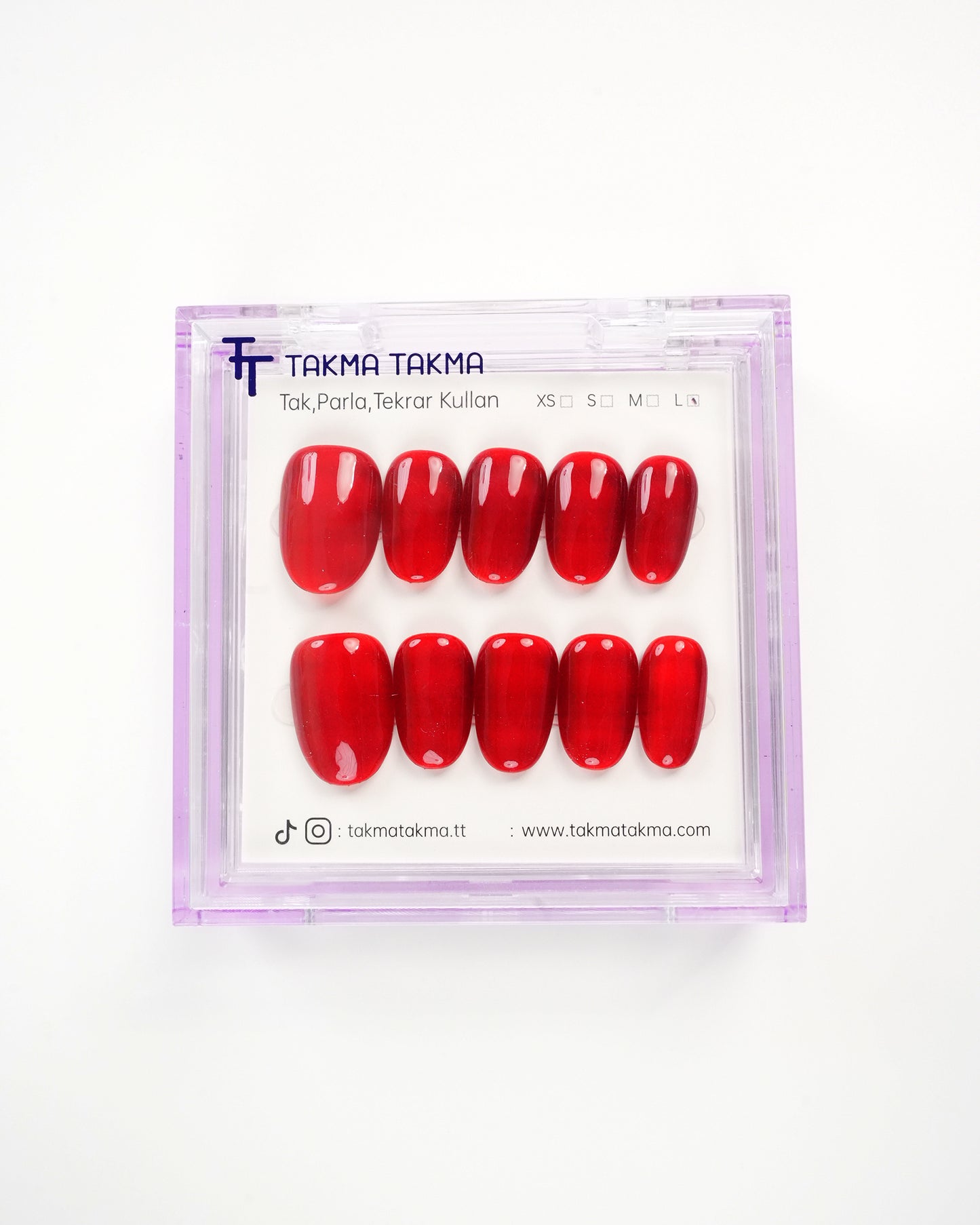 15'li Kırmızı Kısa Oval KOV1561 Tekrar Kullanılabilir El Yapımı Protez Takma Tırnak