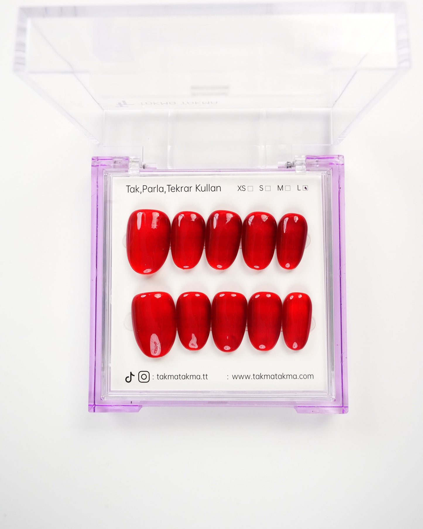 15'li Kırmızı Kısa Oval KOV1561 Tekrar Kullanılabilir El Yapımı Protez Takma Tırnak