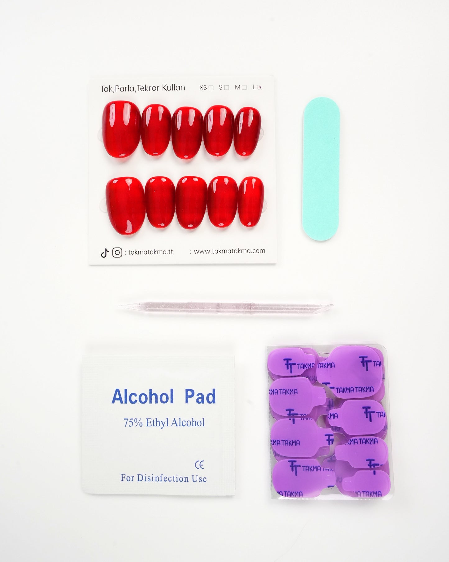 15'li Kırmızı Kısa Oval KOV1561 Tekrar Kullanılabilir El Yapımı Protez Takma Tırnak