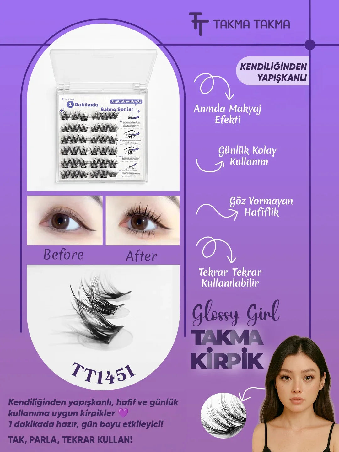 KP1451 - Kendinden Yapışkanlı Takma Kirpik Siyah