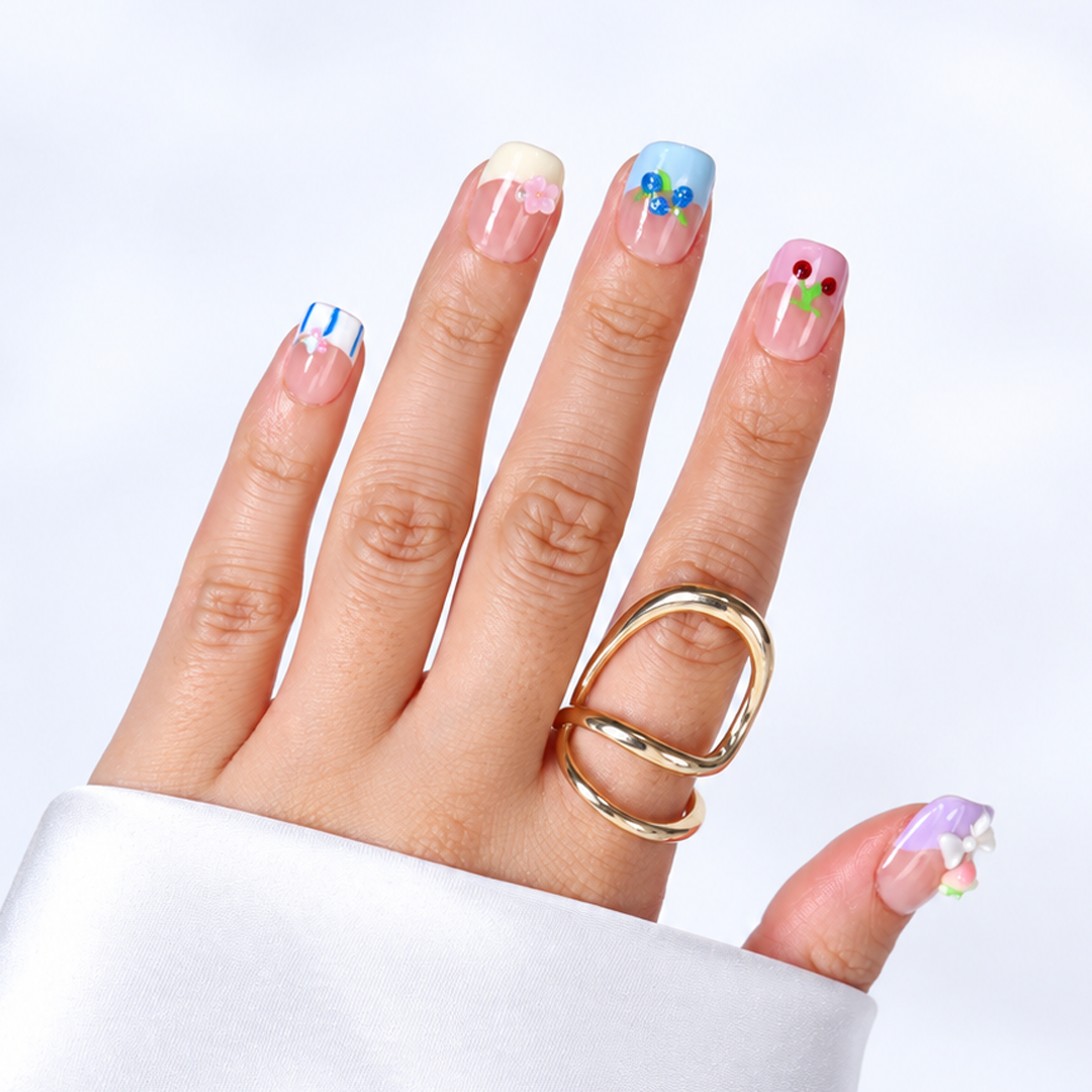 Ten Rengi Nail Art Kısa Yuvarlak El Yapımı Takma Tırnak 10'lu KYL-3516