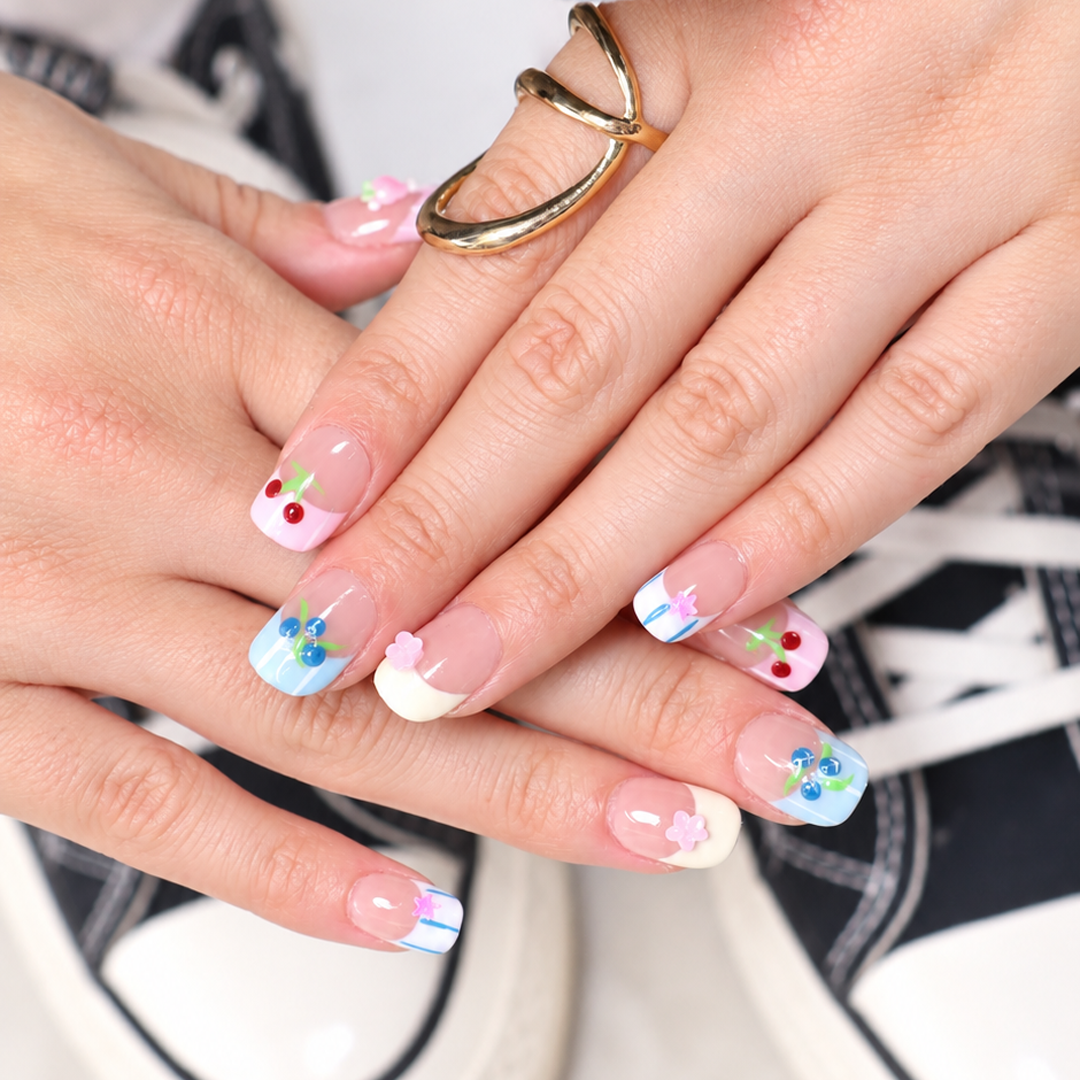 Ten Rengi Nail Art Kısa Yuvarlak El Yapımı Takma Tırnak 10'lu KYL-3516
