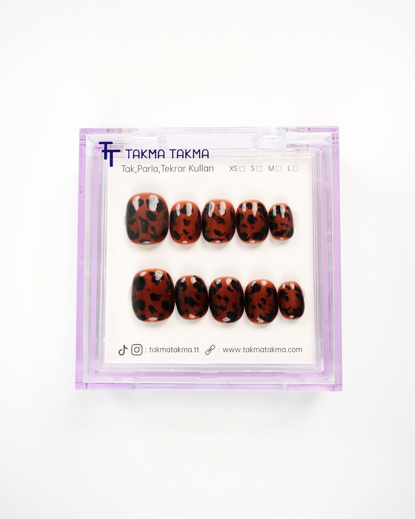 15'li Kahve Kısa Yuvarlak KYL1508 Tekrar Kullanılabilir El Yapımı Protez Takma Tırnak