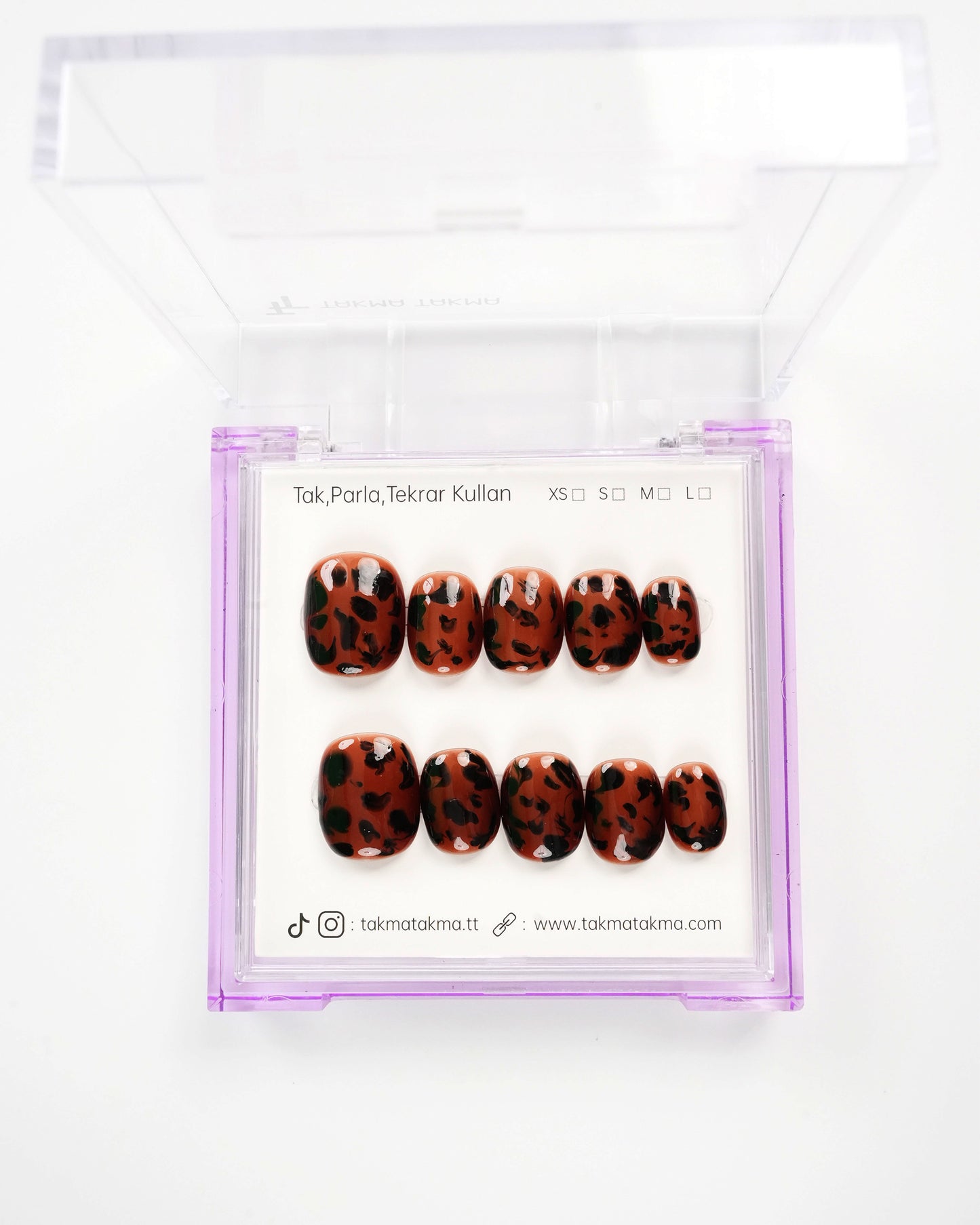 15'li Kahve Kısa Yuvarlak KYL1508 Tekrar Kullanılabilir El Yapımı Protez Takma Tırnak