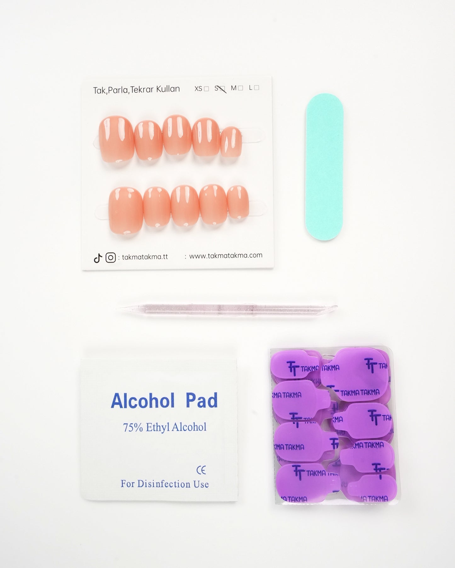 15'li Ten Kısa Yuvarlark KYL1546 Tekrar Kullanılabilir El Yapımı Protez Takma Tırnak