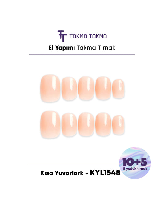 15'li Ten Kısa Yuvarlark KYL1548 Tekrar Kullanılabilir El Yapımı Protez Takma Tırnak