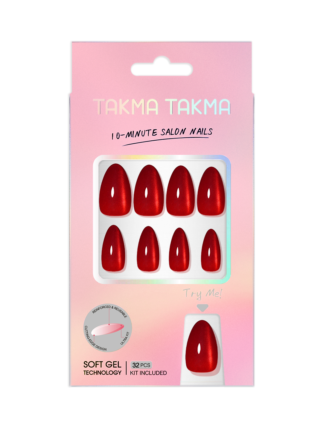 Kırmızı Cat Eye Kısa Badem Soft Jel Takma Tırnak  MKBD-3535