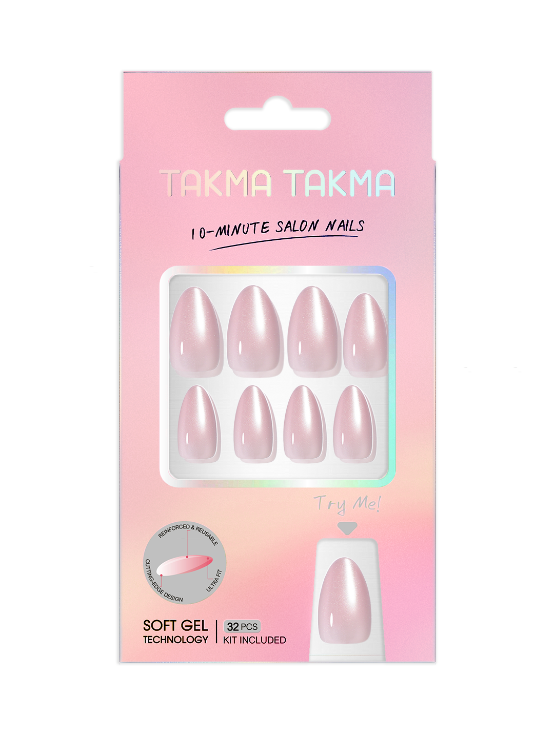 Pembe Kısa Badem Soft Jel Takma Tırnak  MKBD-3537
