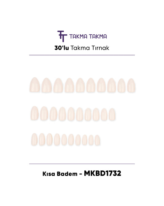 MKBD1732 Kısa Badem Standart Beden 30'lu Tekrar Kullanılabilir Protez Takma Tırnak