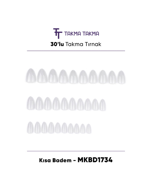 MKBD1734 Kısa Badem Standart Beden 30'lu Tekrar Kullanılabilir Protez Takma Tırnak
